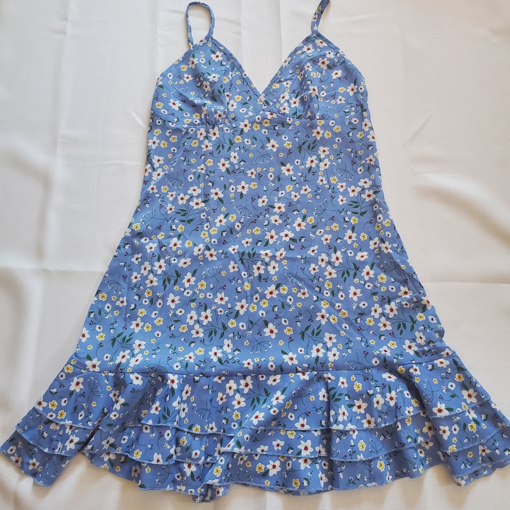 Light Blue Floral Summer Dress Size L